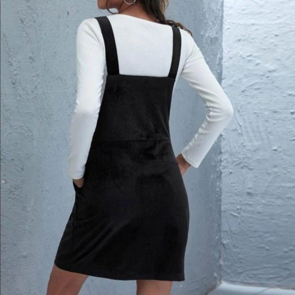 Corduroy overall mini dress pocket black fall - Picture 2 of 2